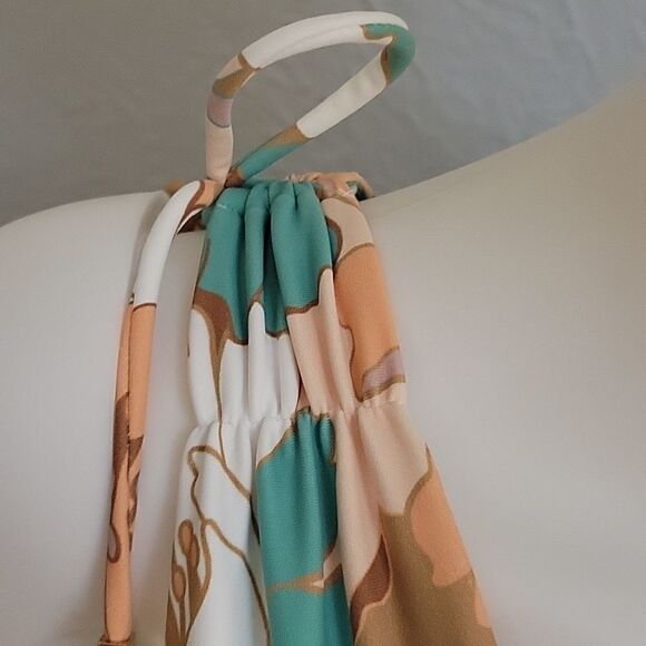 P2F POWER TO THE FLOWER Retro Floral Tropical Mod String Halter Bikini Top - Picture 4 of 13